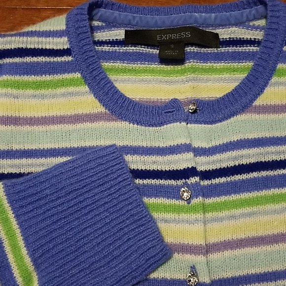 Express Striped Wool Cardigan w/Rhinestone Buttons - Picture 2 of 7